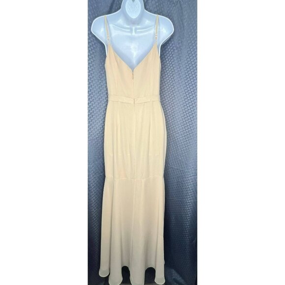 Azazie Cream Sleeveless Maxi Dress With V-Neck & High-Low‎ Hem - Picture 1 of 9